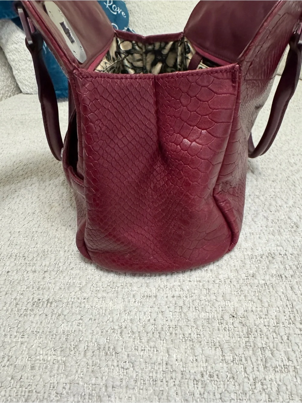 Longchamp Gatsby Satchel Red Python Embossed Twist Lock Structured Purse France